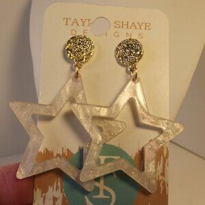 Taylor Shaye Earrings Acrylic Stars Pierced Ear Iridescent Sparkle